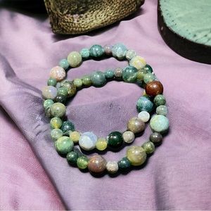 ❌SOLD❌Chakra Bead Bag Charm/Key Chain and 2 Bracelets. Indian Agate/Fancy Jasper